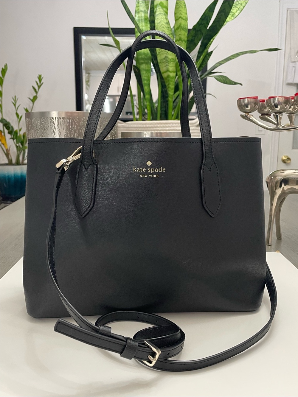 Kate Spade New York Black Leather Tote Crossbody Bag Shoulder Purse